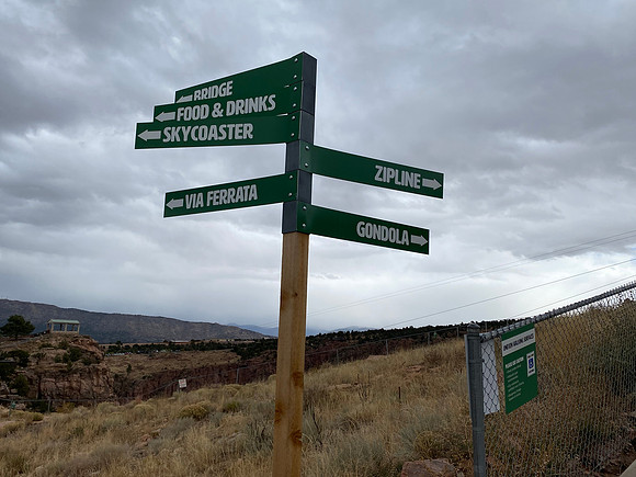 Navigation signs to find your bearings around the park.  Via Ferrata is a guided rock climbing adventure.