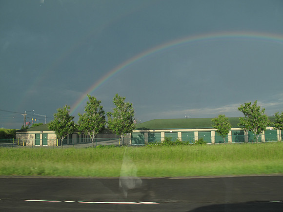 Notice the double rainbow --- not the reflection from the inside of the car from the window.