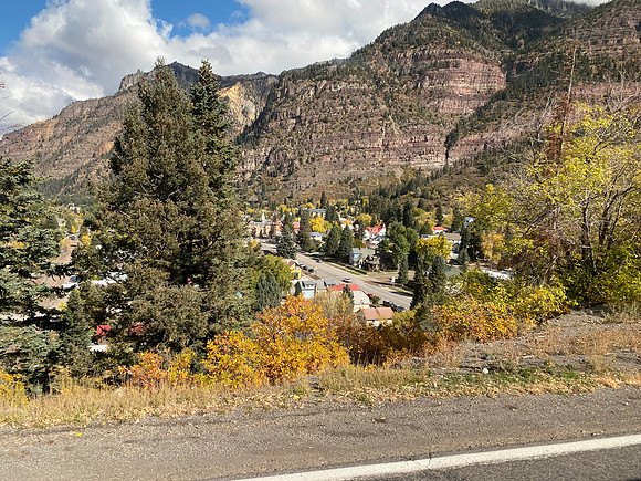 Leaving Ouray and looking back at the town.
