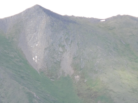 Those white spots on the right are NOT snow.  They are Dall sheep.  Binoculars are good for lots of things, but especially when looking for sheep.