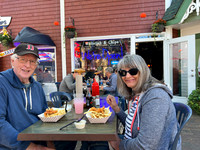 While it may appear Terri is eating fish - not so.  Denny ate fried whitefish while Terri had chicken fingers.  Good meal.