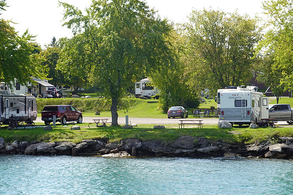 And here is our campground.  The empty spot  below the tree is where our motorhome would be parked but we drove it the boat dock