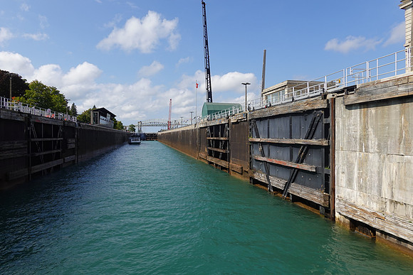 And here we go into the locks up into Lake Superior.  The water has to rise 21 feet from Huron to Superior.