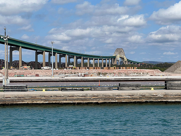 The bridge in the background is the Canadian locks.