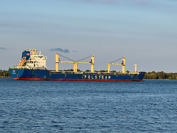 In the evening we watched the Polsteam pass by our camp.  It was a beautiful ship (I think we liked the colors).