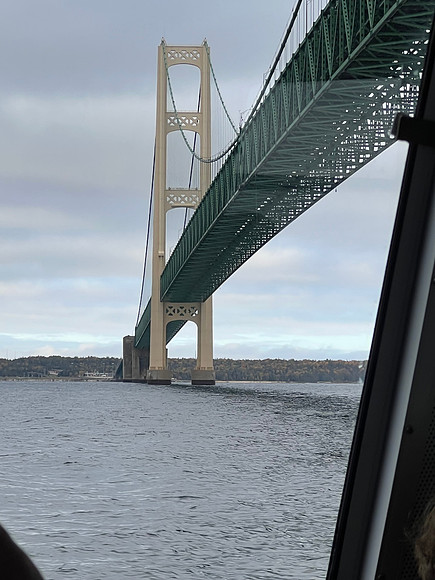 We arrived in Mackinaw City at 9:30 am & boarded a ferry to the Island.  The ferry went directly under the bridge, a first for many people.