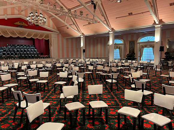 We took a Newcomer's Tour this evening to get our bearings of the hotel.  This was  the Theater or Reception Room.