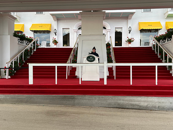 The red carpet area is where the carriage ride drops you off at the Grand Hotel and you walk up the  steps to the parlor entrance.