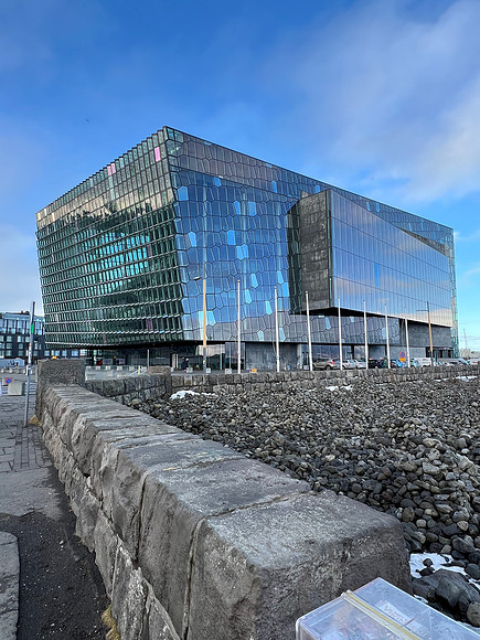 The first place we got off was the Harpa Conference Center with beautiful views of mountains & the bay.