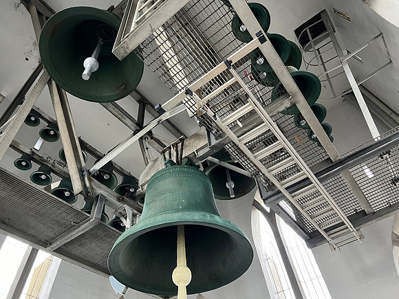 We were standing under these bells when they played.  Very loud!!!