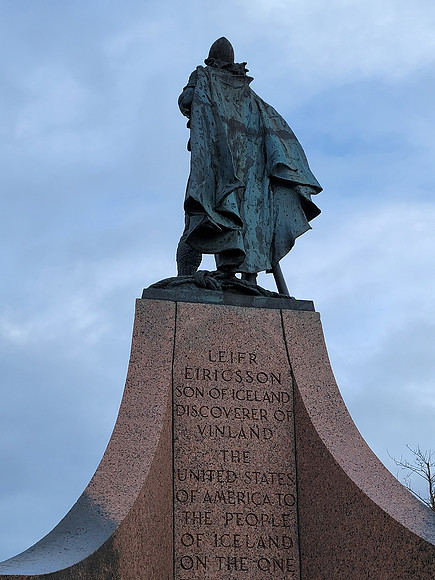 Statue in honor of Leif Erikson, the Norse explorer, the first European who is thought to set foot in N. America.