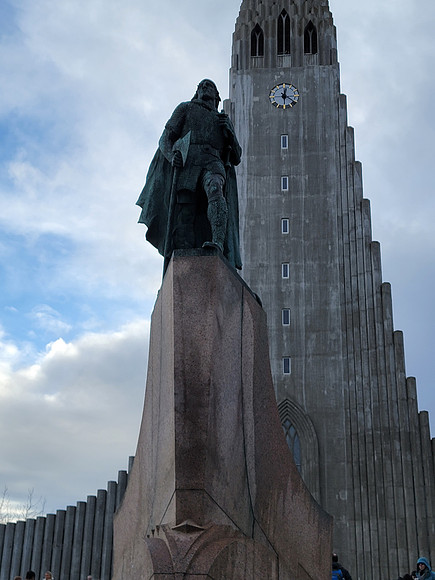 The statue of Leif is right next to the church.  Not sure of that significance.
