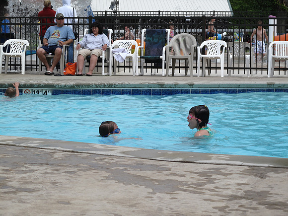 The girls spent hours in the pool.