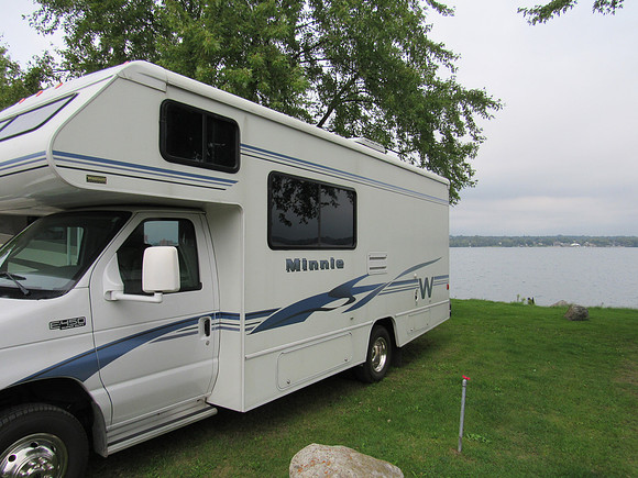 Soo Locks Campground with our site right on St. Mary's River.
