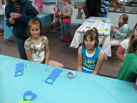 Craft time in the morning - making doorknob hangers.