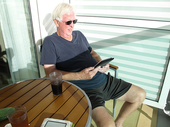 Relaxing after at a day in Bar Harbor & yes it was warm enough for shorts in October in Maine.