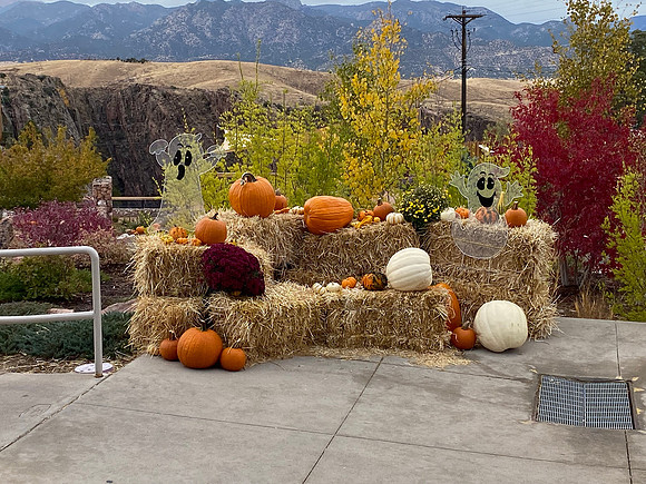 The grounds were decorated for fall/Halloween.